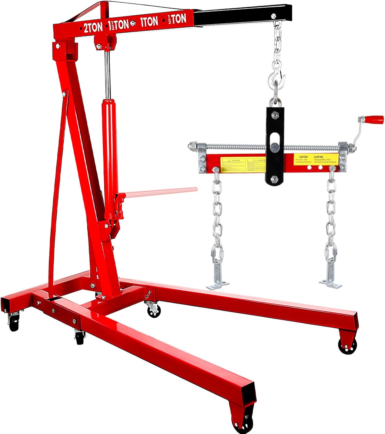 5500 Lbs Folding Cherry Picker Engine Hoist, 2.5 Ton Engine Crane with Lever, with 6 Casters, 8 Ton Hydraulic Pump 4 Adjustable Position, for Garage, Workshop, Repair (Red)