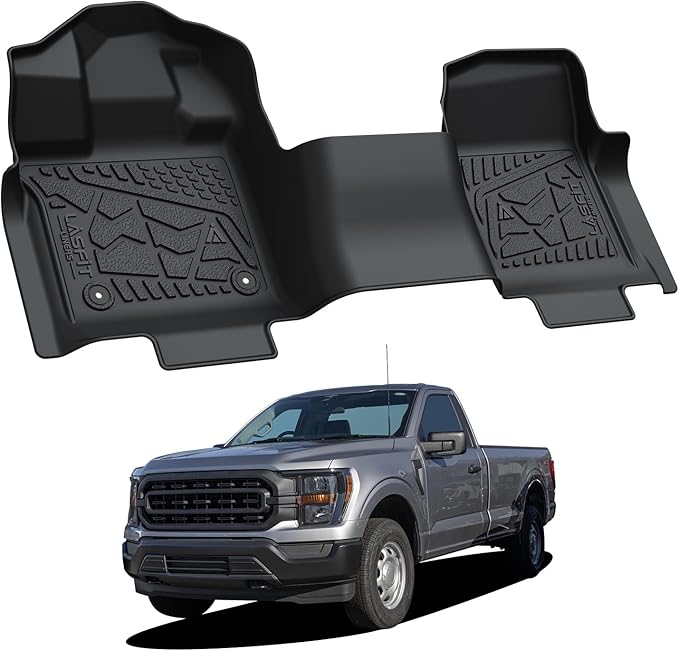 LASFIT Front Floor Mats for Ford F-150 2015-2025 Regular Cab Carpet Floor, Front Row Bench Seat, All Weather TPE Truck Liners for F150 Standard Cab, 1st Row Only, Black
