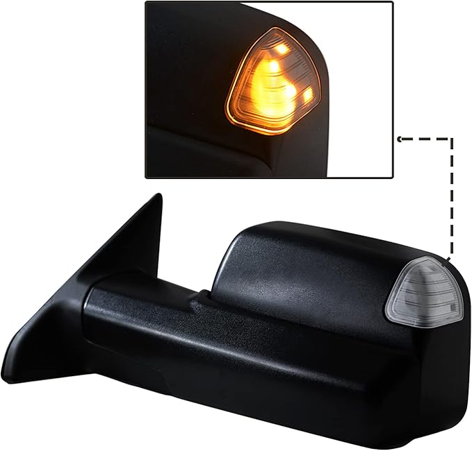 Pair Towing Mirrors fit 09-16 for Dodge Ram 1500 2500 3500 with Turn Signal Light Power Heated Black Housing Set Left+Right