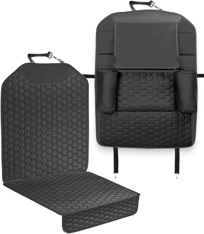 Owleys Back Seat Car Organizer for Kids, Front Passenger Caddy, Center Row Vehicle Storage with Pockets – Premium Eco Leather, 8 Compartments, Black Travel Accessory for SUV, Truck, Sedan, Van, Jeep