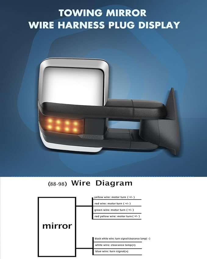 ECCPP Towing Mirrors Tow Mirrors With 1988-1998 For Chevy Silverado For GMC Sierra 1500 2500 3500 Power Adjusted No Heated Led Turn Signal Width Light Chrome Pickup