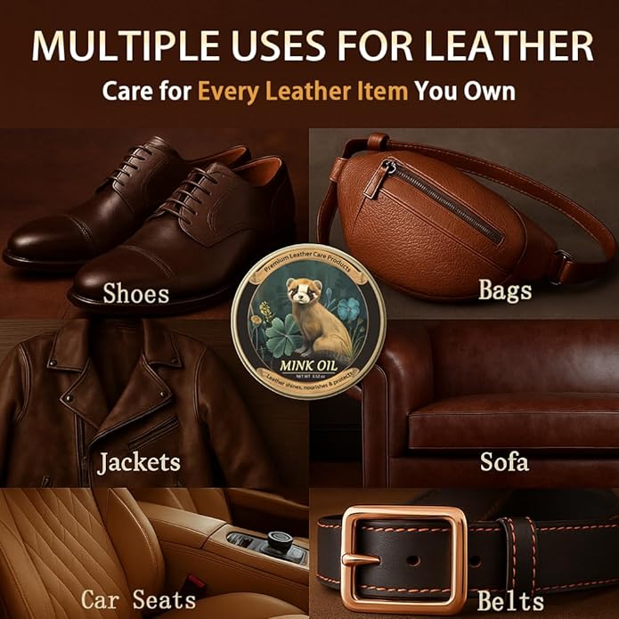 Mink Oil for Leather Boots, Leather Cleaner and Conditioner 3.53oz, All-Natural and Waterproof