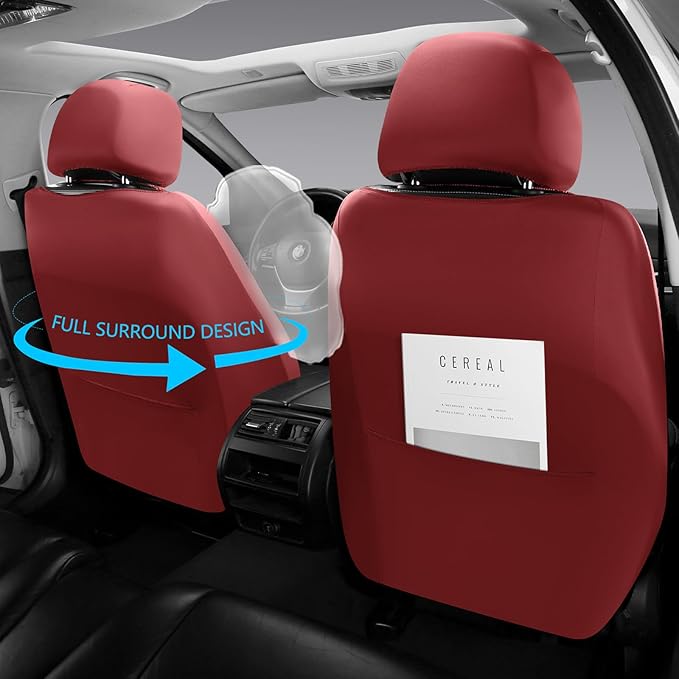 Premium Leather Car Seat Covers Full Set,Universal Fit for Cars,Trucks&SUVs,Waterproof Car Seat Cushion,Full Coverage Car Seat Protector with 5 Seats,Wine Red