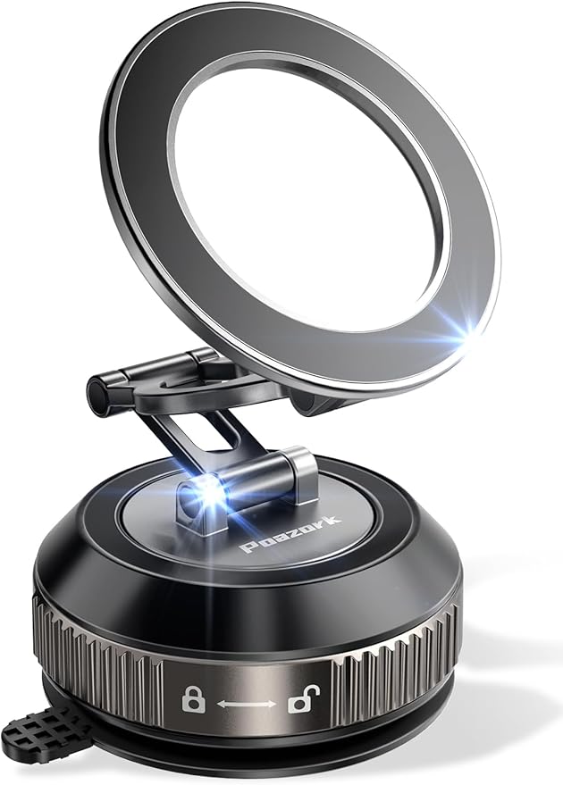 Tri-Folding Car Phone Holder for Magsafe[80+LBs Strongest Suction & 2850gf Strongest Magnetic], 360°Adjustable Phone Holders for Car, Suction Cup Phone Mount for iPhone17Pro Max /16/15/14Series，Black