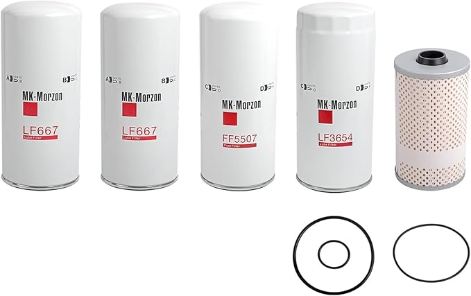 LF667(X2) LF3654 FF5507 FF5369 Fuel Oil Filter Kit Compatible with Volvo D12 D13 Oil Change Kit Replaces# 20972293 21707133 21707132