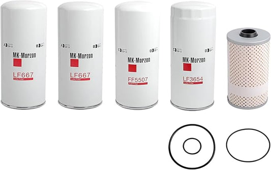 LF667(X2) LF3654 FF5507 FF5369 Fuel Oil Filter Kit Compatible with Volvo D12 D13 Oil Change Kit Replaces# 20972293 21707133 21707132