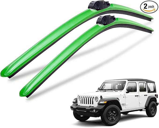 Clix Wipers - Jeep Wrangler & Gladiator (16"/16") Green Windshield Wiper Blades (All Wrangler & Gladiator Models), All-Weather Replacement Wipers-Set of 2, Includes Quick Connect Clips (1997-2025)