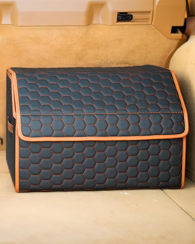 Owleys Foldable Trunk Organizer for Car Storage - Collapsible Auto Trunk Organizer With Lid - Trunk Organization (21.6 inch, Hexy)