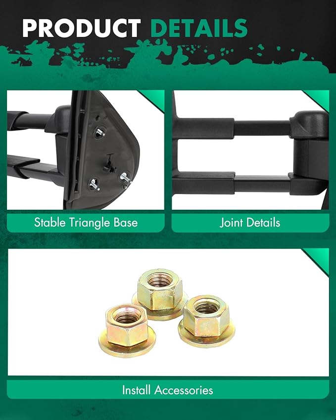 SCITOO Towing Mirrors for Chevy for GMC Exterior Accessories Mirrors 2008-2013 for Silverado for Sierra 1500 2500HD 3500 (Fit 07 New Body Style) Convex Glass Manual Controlling Telescoping Folding