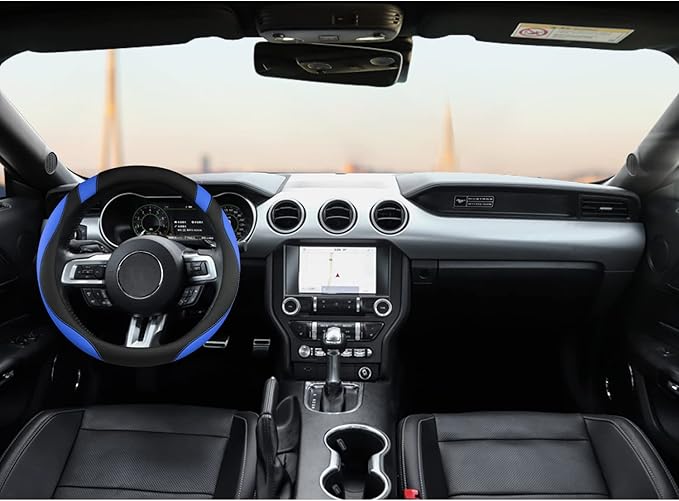 West Llama Car Steering Wheel Cover for Ford Escape,Explorer,Fusion,Focus,Bronco,Transit,Edge(Black+Blue- Standard Size)