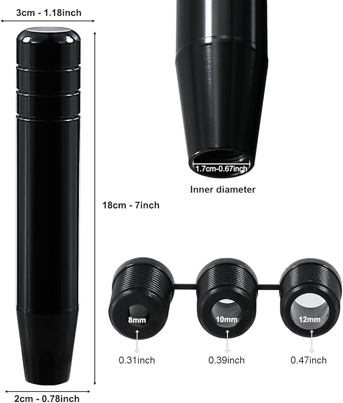 Long Shift Knob Weighted Aluminum Alloy Polished Metal Driving Handle Stick Gear Shifter Knobs Transmission Lever Fit Most Cars Trucks SUV Automated Manual Vehicles Black