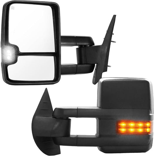 Towing Mirrors Compatible with 1999-2002 Chevy Silverado GMC Sierra 1500 2500,2001-2002 Silverado Sierra 1500HD 2500 HD 3500 Power Heated Amber Turn Signal Clearance Lamp Black Pair Set