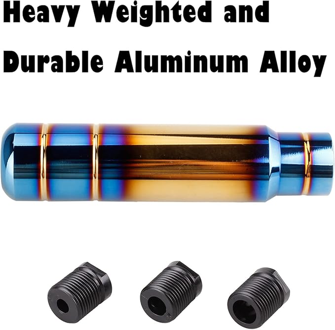 BARTOO Aluminum Alloy Heavy Weighted Shifter Knob, 5" Auto Gear Shift Knob, Car Gear Lever Stick Shifter Handle,with 3 Threaded Adapters M8 M10 M12,Fit Most Automatic Manual Vehicle(Gold Plated)