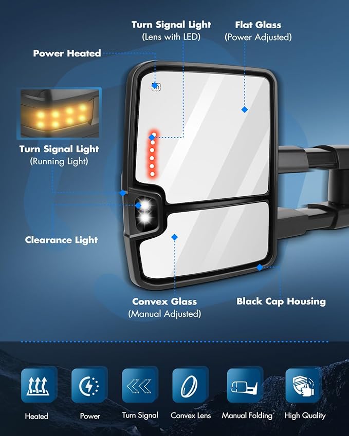ECCPP Rear View Mirrors Towing Mirrors fit for 2003-2006 for Cadillac Escalade with Power Heated Turn Signal ADP06518801S
