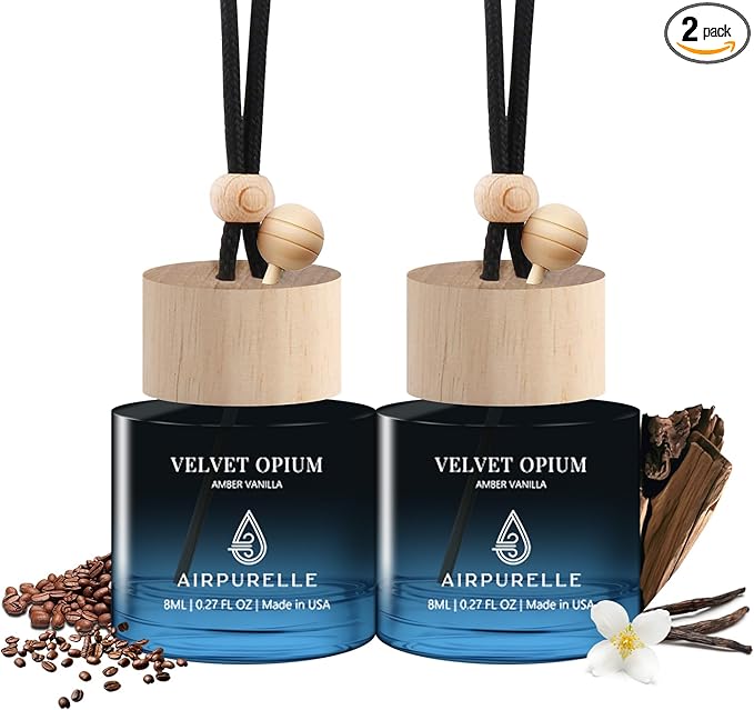 Car Air Freshener Hanging 2 Pack Car Air Fresheners Diffuser - Amber Vanilla Fragrance Oil Air Diffuser for Car, 45+ days Long Lasting Fragrance, Two 0.27 FL OZ/8ML Made in USA Car Air Fresheners