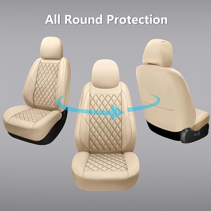Premium Leather Car Seat Covers Front Pair,Universal Fit for Cars,Trucks&SUVs,Waterproof Car Seat Cushion,Full Coverage Car Seat Protector with 2 Seats,Beige