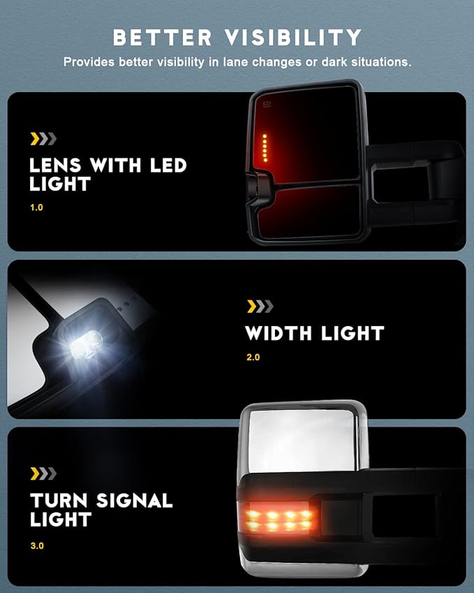 OCPTY Towing Mirrors Power Heated Left Driver Right Passenger Side Tow Mirrors Fit For 2007-2014 For Chevy Silverado For Gmc Sierra (07 For New Body) With Turn Signal Light Light With Chrome