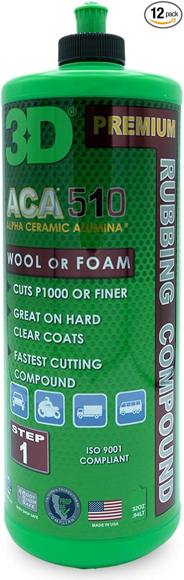 3D ACA 510 Rubbing Compound – Fast-Cutting Paint Correction Compound with Alpha Ceramic Alumina | Body Shop Safe, Low Dust, Silicone-Free, Made in USA - 32 oz