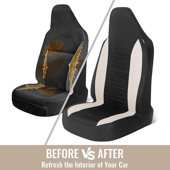 AUTOYOUTH Car Seat Covers - Bucket Seat Cover Seat Achieve The Perfect Combination of Style and Protection with Universal Fit Seat Covers for Sedan, Truck, SUV(Black Beige)…