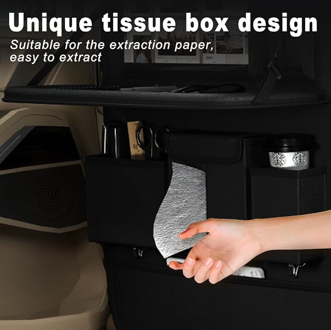 Car Seat Organizers,Multi-functional Back Seat Protectors, Storage Pouches, and Tray Holders (for Cars, Kids, Seat Back and Rear Seats) (Plain Black, 1 Pcs)