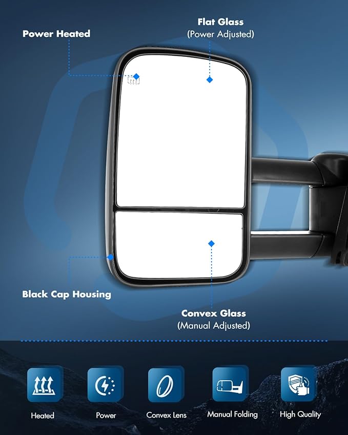 ECCPP Towing Mirrors Tow Mirrors With 2014-2018 For Chevy For GMC 1500 2015-2020 For Chevy For GMC 2500 HD 3500 HD Power Adjusted Heated No Turn Signal Light Black Pickup