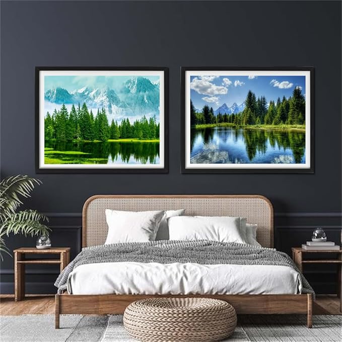 Paint by numbers Kit for adults beginners 2 pack paint by numbers kits for adults rolled up canvas for painting home decor creative wall art with colorful box 12x16 inch Landscape Lake(221-222)