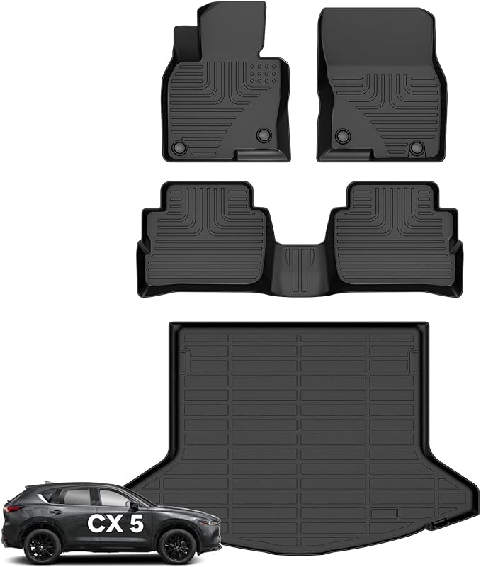 All Weather Floor Mats and Cargo Liners Set Fit for Mazda CX5 2025 2024 2023 TPE Car Mats Waterproof Anti-Slip Rubber Trunk Liner CX-5 Accessories