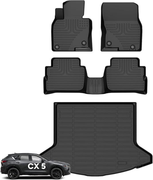 All Weather Floor Mats and Cargo Liners Set Fit for Mazda CX5 2025 2024 2023 TPE Car Mats Waterproof Anti-Slip Rubber Trunk Liner CX-5 Accessories