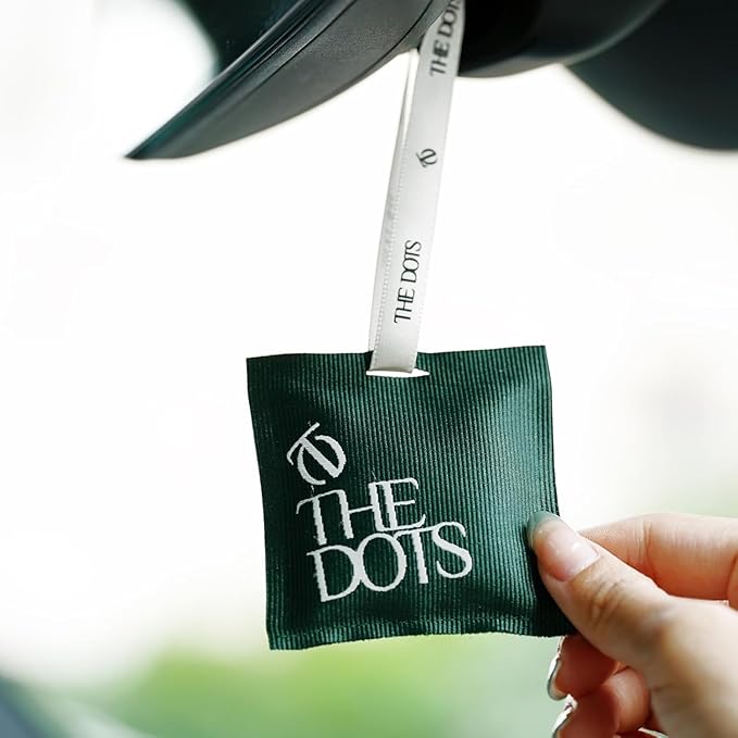 THEDOTS Series Car Air Freshener with 2 Adjustable Ribbons for Car Rearview Mirror, Frosted Ebony, 30 Days, Non-Toxic Fabric Sachet Gift (1 Pack)
