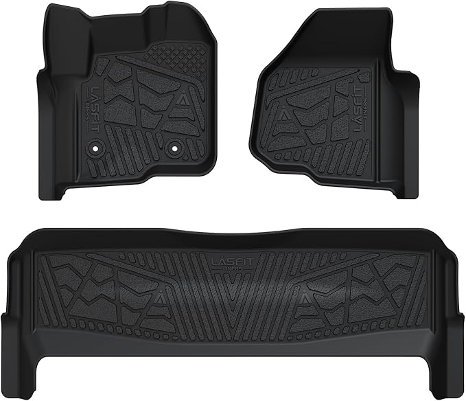 LASFIT Floor Mats for Ford F250 F350 2012-2016 Super Duty Crew Cab Without Manual Transfer Case Shifter All Weather Protector TPE Car Carpet Floor Liners, 1st & 2nd Rows, 3pc Black
