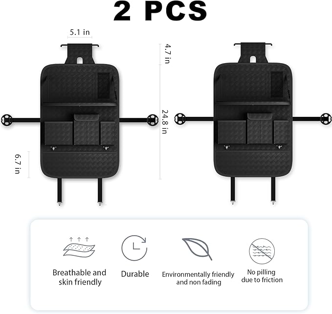 Car Seat Organizers,Multi-functional Back Seat Protectors, Storage Pouches, and Tray Holders (for Cars, Kids, Seat Back and Rear Seats) (Woven Black, 2 Pcs)