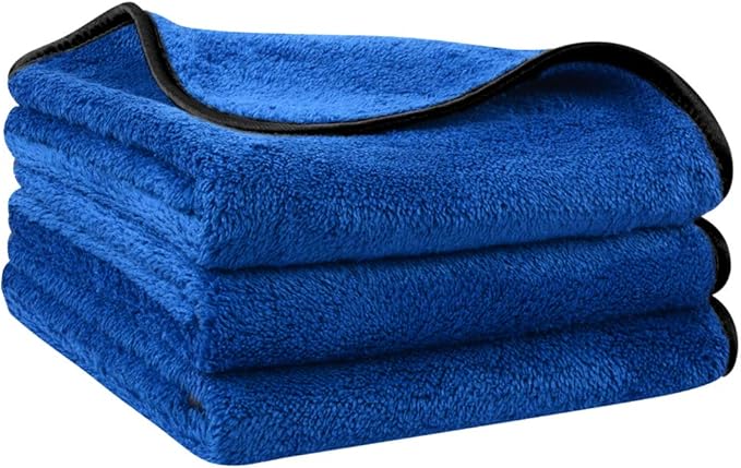 SINLAND Microfiber Car Drying Towels Ultra Absorbent,No Streaks,Scratches, or Water Spots,Wash Cleaning Auto Detailing Towels 380gsm 16inch x 24inch 3Pack Blue