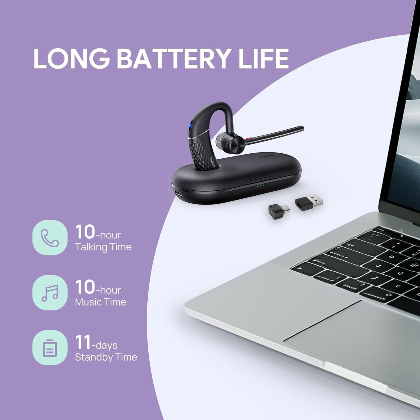 Yealink Bluetooth Headset BH71 Pro,Teams Zoom Certified,Single Ear Wireless Headset with Charging Case,Bluetooth Earpiece with Noise Canceling Mic,Type-C/A USB Dongle,Connect Mobile/Mac/PC,