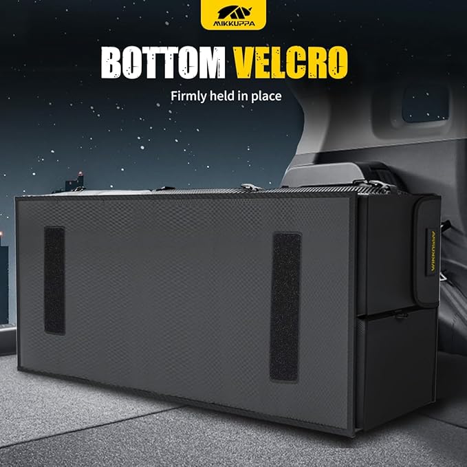 MIKKUPPA Car Trunk Organizer - 95L Collapsible Trunk Organizer with Lid, Sturdy Car Storage for SUV Auto Truck Van with Adjustable Straps and Non Slip Bottom (Black, X-Large)