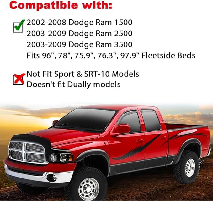 G-PLUS Fender Flares Compatible with 2002-2008 Dodge Ram 1500 Models Only, Compatible with 2003-2009 Dodge Ram 2500 3500 Models Only 4PCS 55276209AC