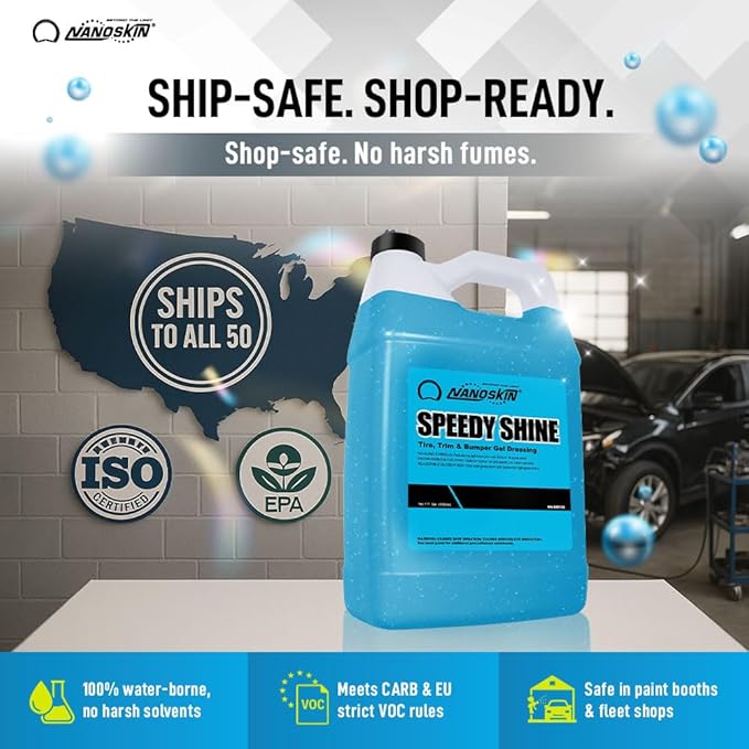 Nanoskin SPEEDY SHINE Exterior Tire & Trim Gel 30 Gallons - Restores and Conditions Faded Tires, Trim, Bumpers and Rubber for Car Detailing | Safe for Cars, Trucks, SUVs, Motorcycles, RVs & More