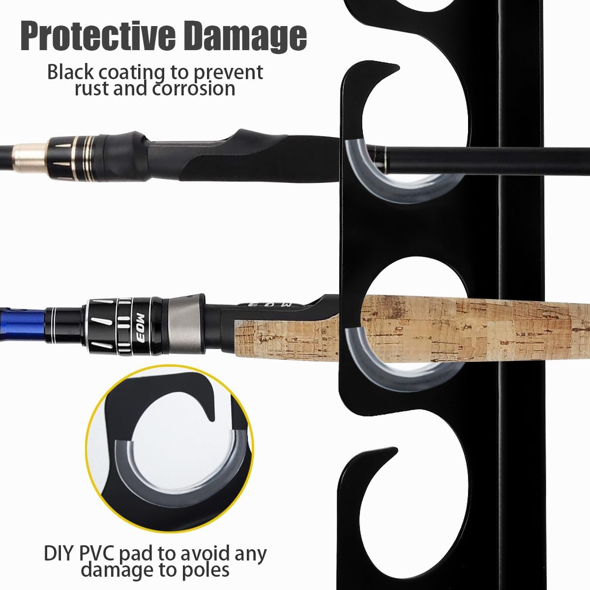 Wall or Ceiling Fishing Rod Storage Rack Vertical Horizontal Holder with 16 Capacity Fishing Rods Reels Mounted Roof Carrier Hooks Hanger for Garage Cabin and Basement Gear Accessories