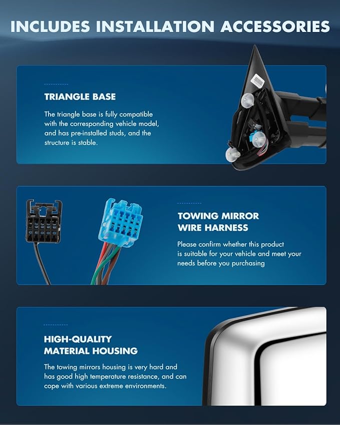 ECCPP Towing Mirrors Tow Mirrors With 2003-2006 For Chevy Silverado For GMC Sierra Pickup Power Adjusted Heated Led Turn Signal Running Width Light Chrome Pickup Truck