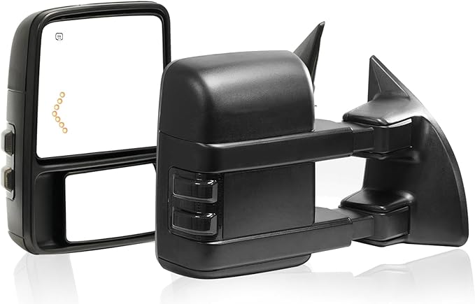 Towing Mirror Left & Right Pair For 99-07 F250/F350/F450/F550 Super Duty,01-05 Excursion,Power Heated,Smoke Signal Light,Arrow Lamp,Driver Passenger Side Lh Rh Replacement