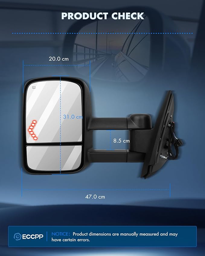 ECCPP Towing Mirrors Tow Mirrors With 2007-2014 For Chevy For GMC 1500/2500 HD/3500 HD(07 New Body Only) Power Adjusted Heated Turn Signal Light Black Housing Pickup
