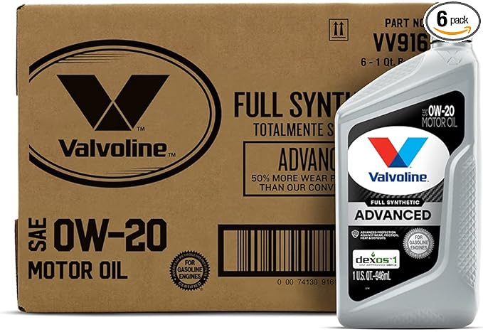 Valvoline Advanced Full Synthetic SAE 0W-20 Motor Oil 1 QT, Case of 6