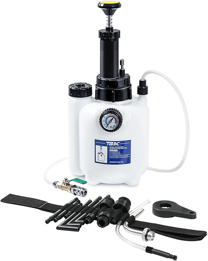 Transmission Fluid Transfer Pump,3L Manual Refill System Dispenser with Pressure Gauge,Automotive Transmission Dispenser Pump Tool Set Oil with 12pc ATF Adapters