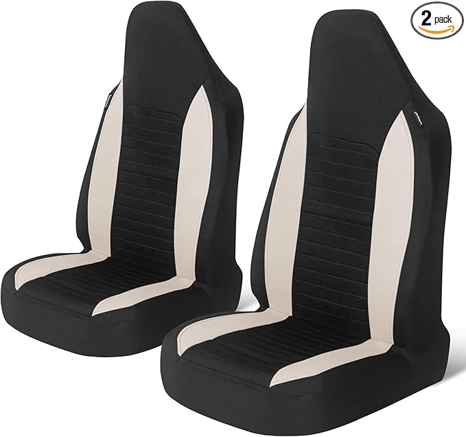 AUTOYOUTH Car Seat Covers - Bucket Seat Cover Seat Achieve The Perfect Combination of Style and Protection with Universal Fit Seat Covers for Sedan, Truck, SUV(Black Beige)…