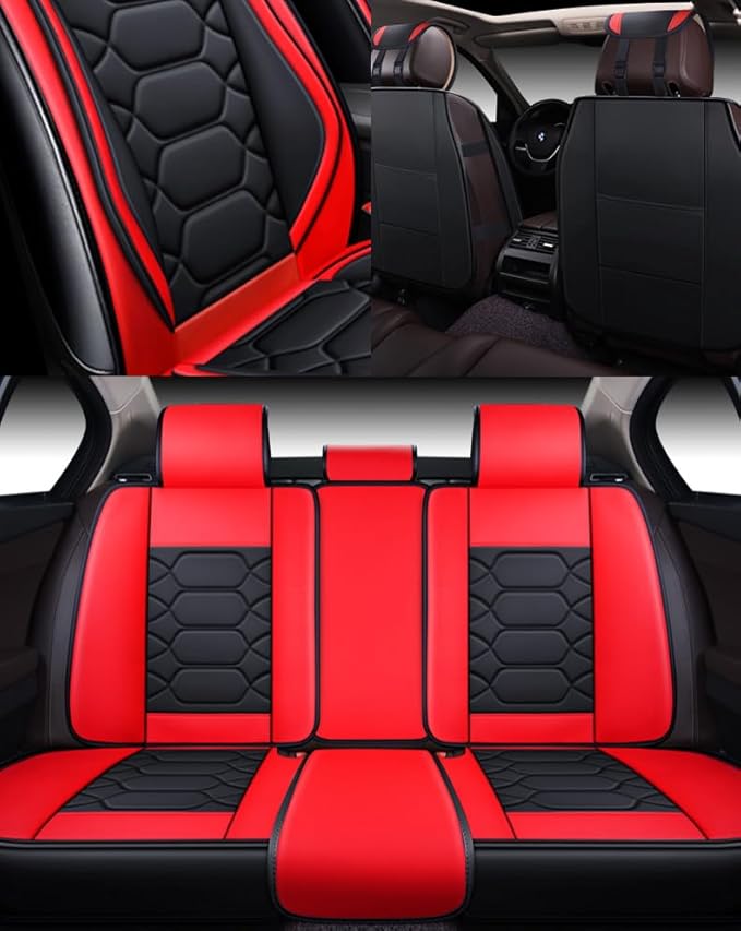 OASIS AUTO Car Seat Covers Full Set, Waterproof Faux Leather Seat Covers for Cars Universal Fit for SUV, Truck, Sedan, Black Premium Car Seat Protector with Front & Back Cushions