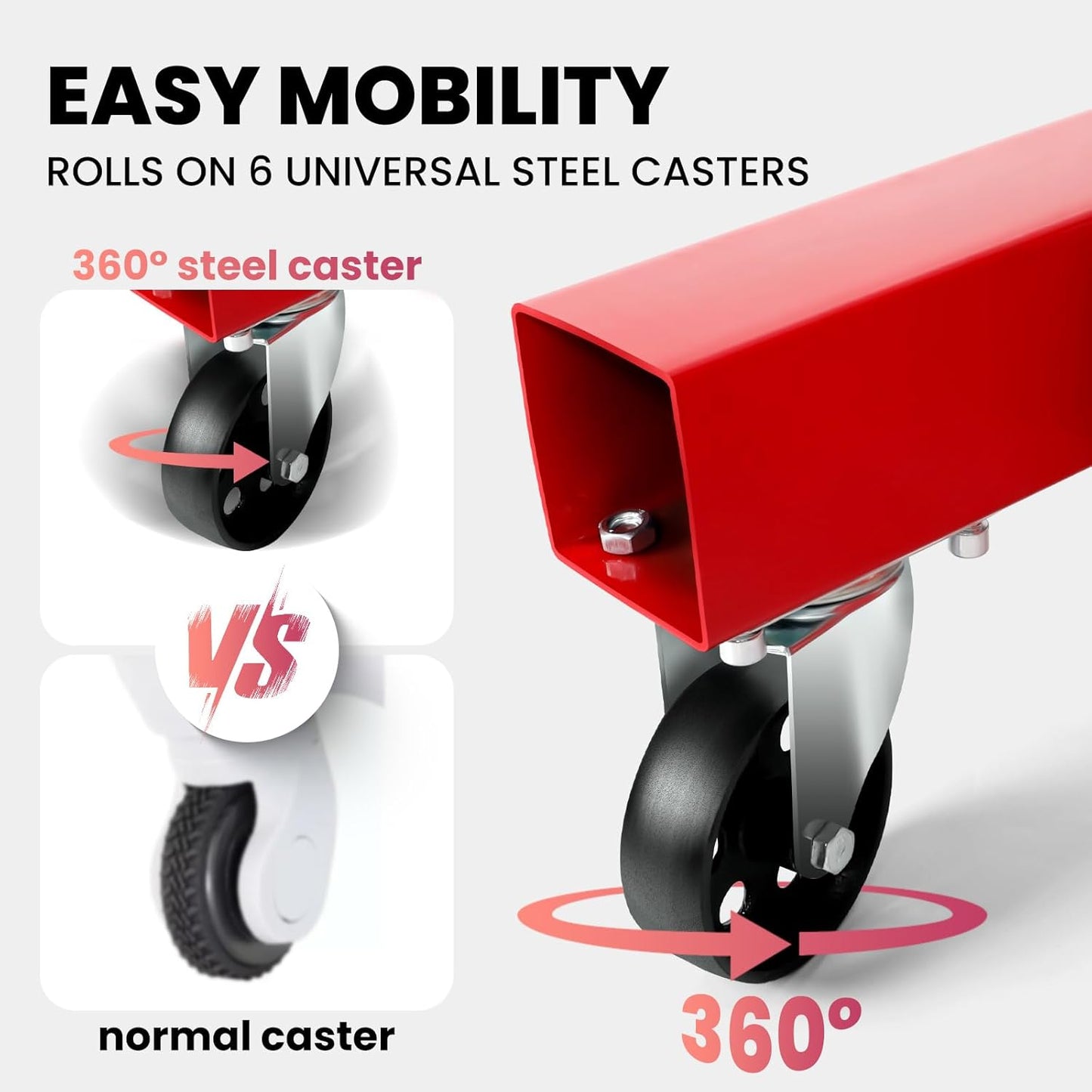 2 Ton Folding Engine Hoist, 4400lbs Hydraulic Cherry Picker Engine Hoist with 6 Casters, Heavy Duty Engine Lift for Garage, Workshop, Automotive Repair (Red)