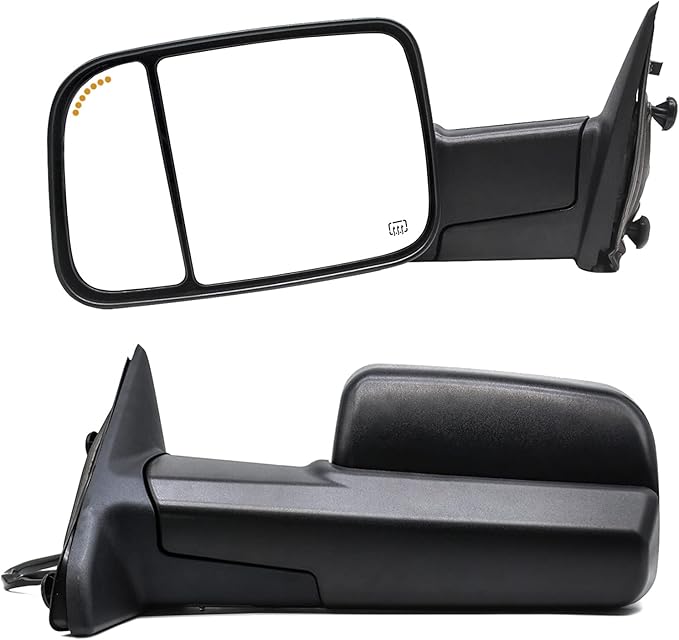 BOOLEE Towing Mirrors Power Heated Compatible with 2009-2018 Dodge Ram 1500,2019-2023 Dodge Ram 1500 Classic Arrow Lamp Puddle Light Temp Sensor Pickup Truck Tow Mirrors Black