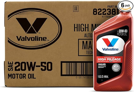 Valvoline High Mileage with MaxLife Technology SAE 20W-50 Synthetic Blend Motor Oil 1 QT, Case of 6