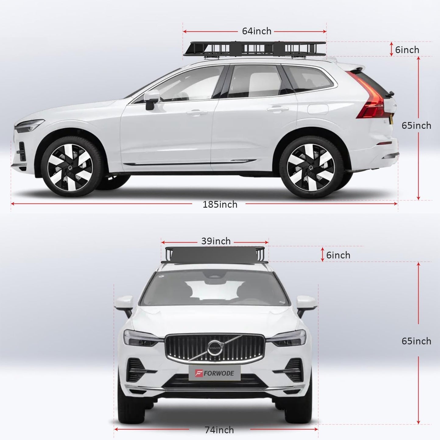 FORWODE Roof Rack Carrier Basket, 64" x 39" Rooftop Cargo Carrier with 250 lbs Capacity, Rust-Proof Steel Heavy Duty Car Top Luggage Basket with Waterproof Cargo Bag,Net for SUV Truck Cars
