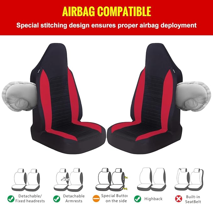 AUTOYOUTH Car Seat Covers - Achieve The Perfect Combination of Style and Protection with Universal Fit for Sedan, Truck, SUV - Black Red