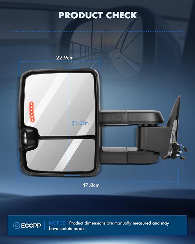 ECCPP Towing Mirrors Tow Mirrors With 1988-1998 For Chevy Silverado For GMC Sierra 1500 2500 3500 Power Adjusted No Heated Led Turn Signal Width Light Chrome Pickup